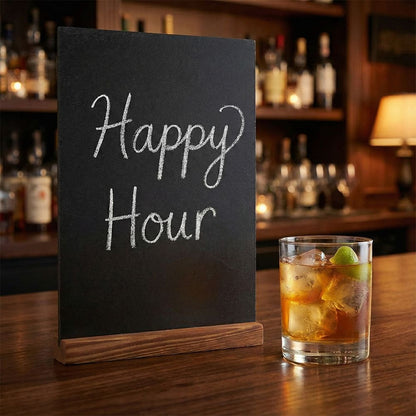 Tischaufsteller-Kreidetafeln mit Holzbasis Braun, Hoch- und Querformat