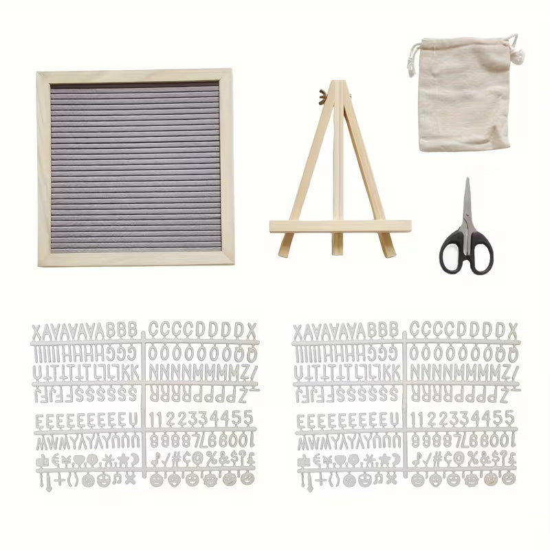 Filz Letterboard Grau mit Holzstaffelei & 340 Buchstaben