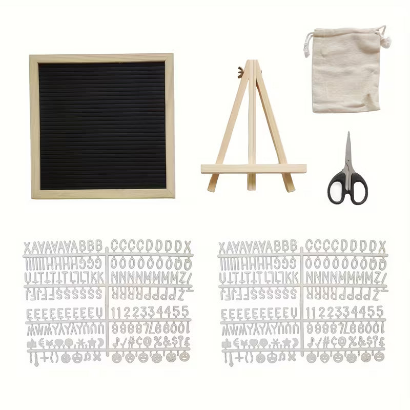 Filz Letterboard Schwarz mit Holzstaffelei & 340 Buchstaben