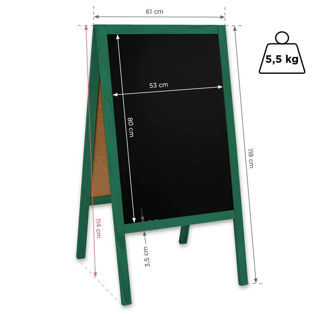 Holz Kreidetafel-Aufsteller, 61x118cmcm, Grün, Indoor