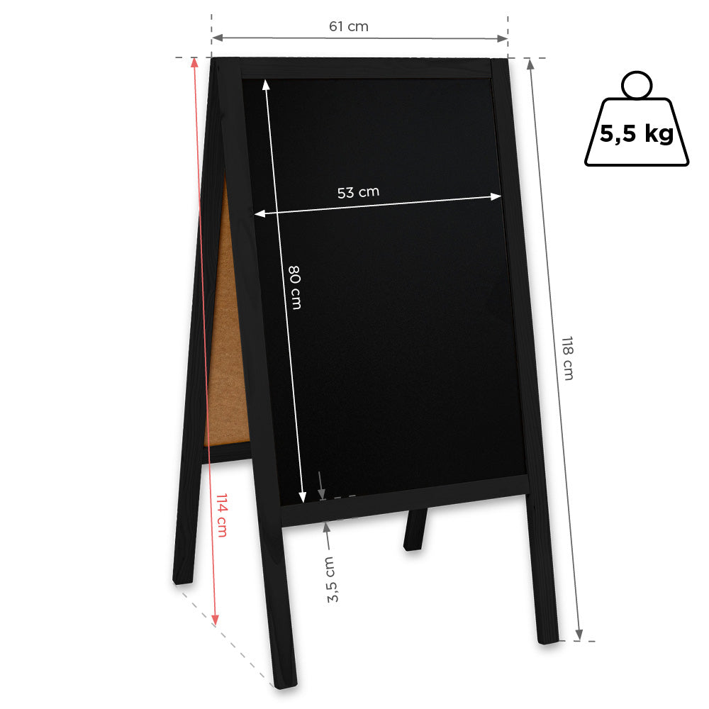 Holz Kreidetafel-Aufsteller, 118x61cm, Schwarz, Indoor