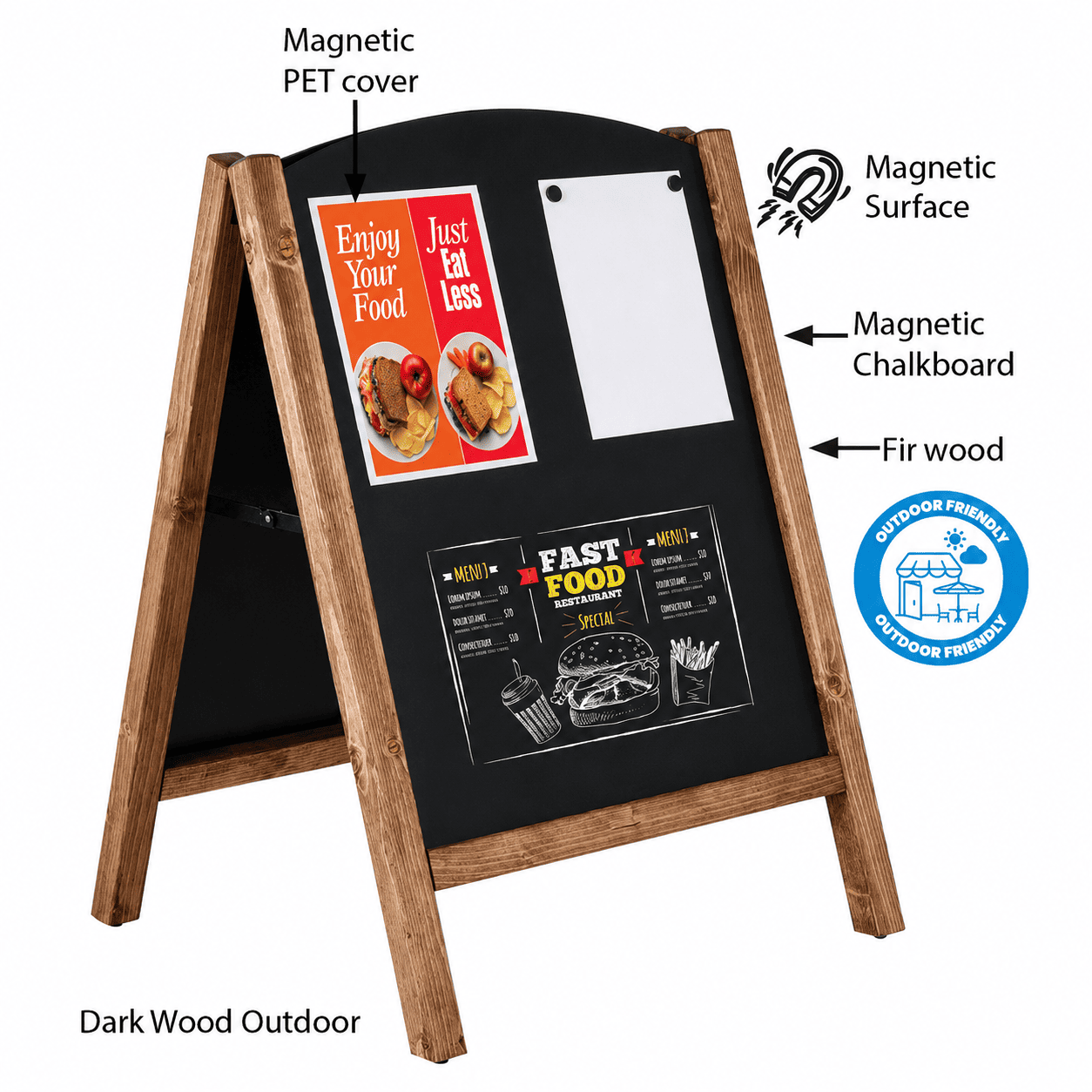 Outdoor Gehwegkreidetafel Holz 100x67cm Magnetisch – Dunkelbraun