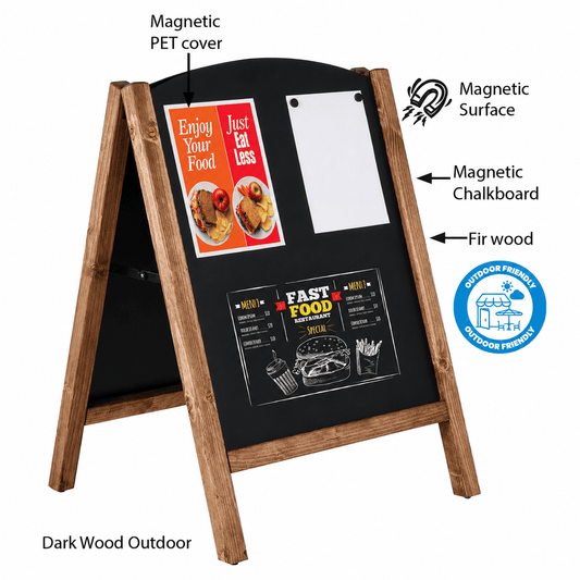 Outdoor Gehwegkreidetafel Holz 100x67cm Magnetisch – Dunkelbraun