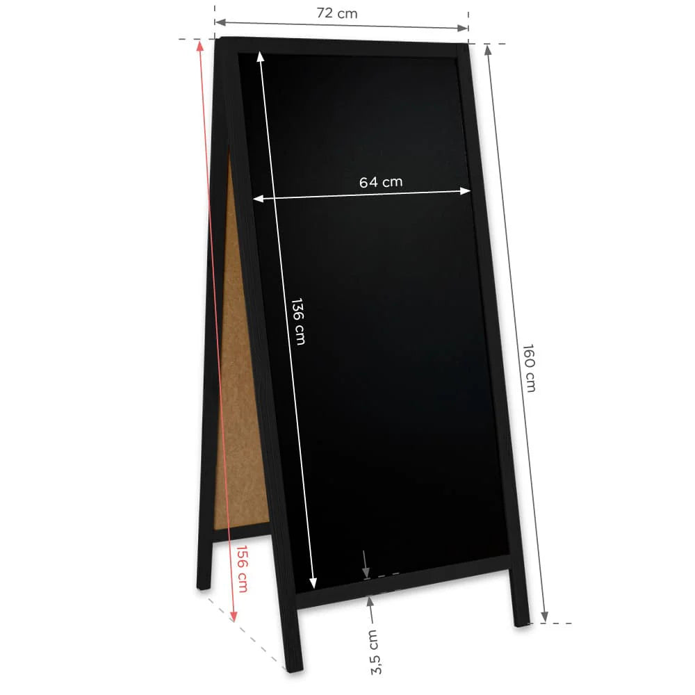 Holz Kreidetafel-Aufsteller, 172x60cm, Schwarz, Indoor