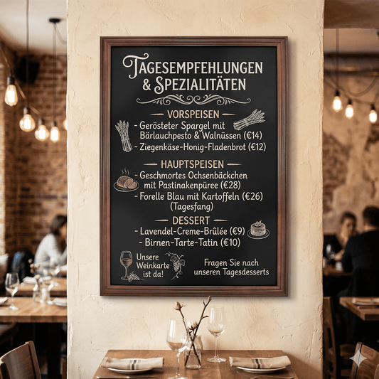 Wandkreidetafel mit Profil-Holzrahmen Braun – A3, A2 & A1