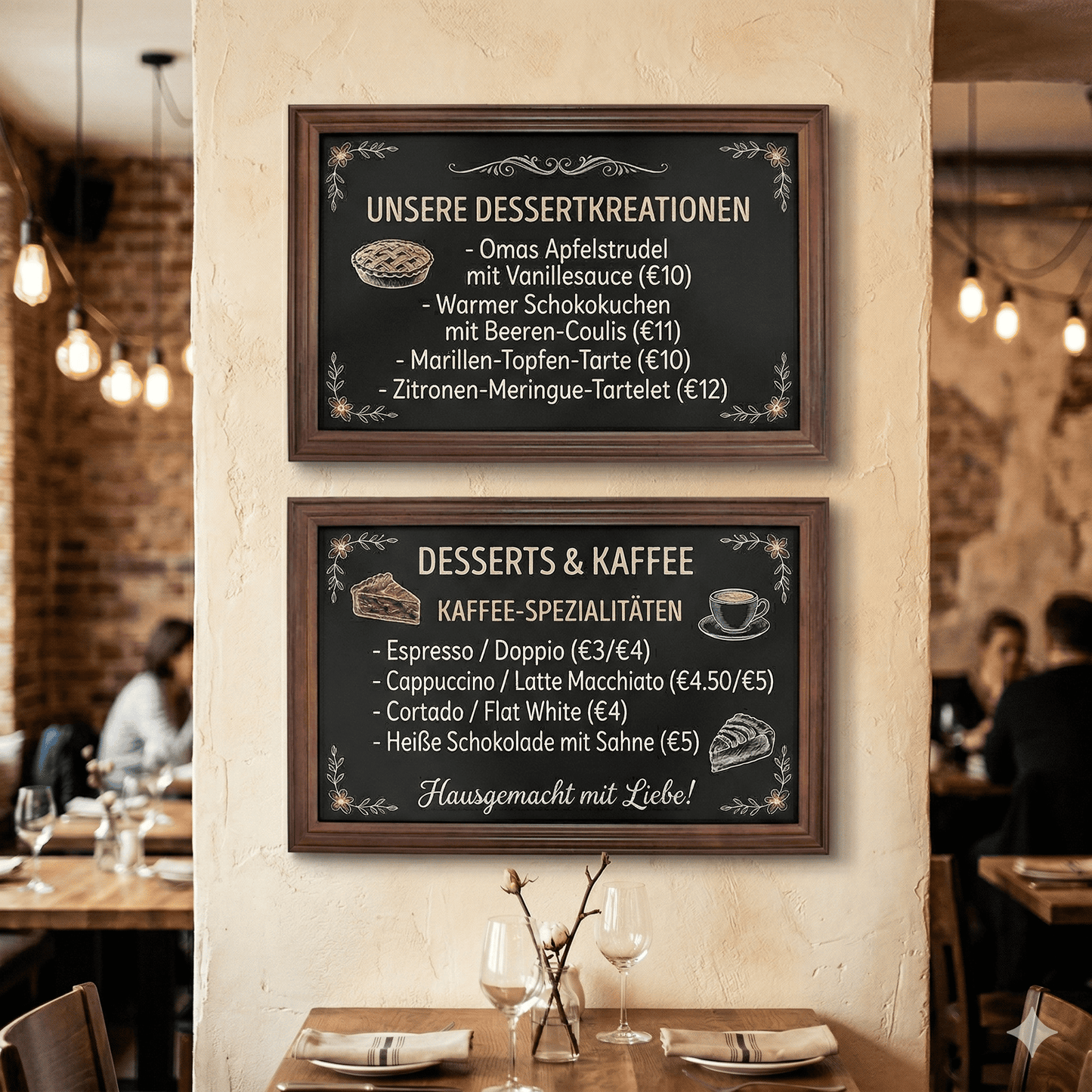 Wandkreidetafel mit Profil-Holzrahmen Braun – A3, A2 & A1