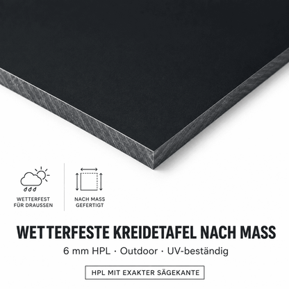 Wetterfeste Kreidetafel nach Mass – rahmenlos, robust & individuell (Outdoor)