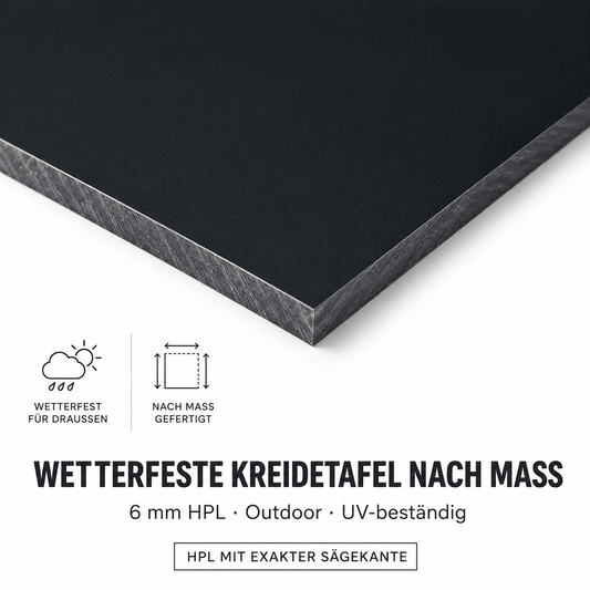 Wetterfeste Kreidetafel nach Mass – rahmenlos, robust & individuell (Outdoor)