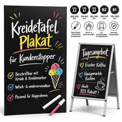 Kundenstopper Kreidetafel Alu Classic DIN A1 – beidseitig beschriftbar
