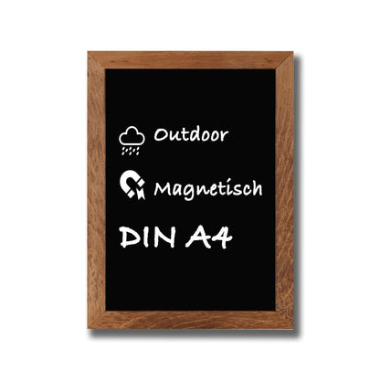 A4 Wandkreidetafel magnetisch mit Buchenholz Rahmen dunkelbraun