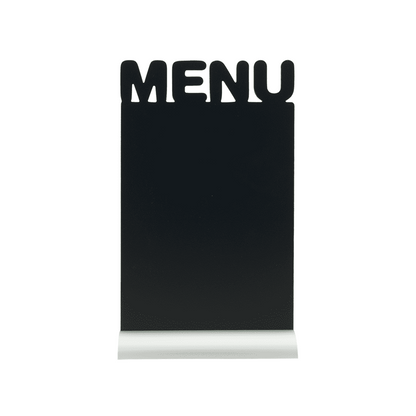 Eckige Tischtafel Aufsteller mit Kreidetafel zum Beschriften mit Kreide und Kreidestifte und Aluminiumfuss zum Aufstellen