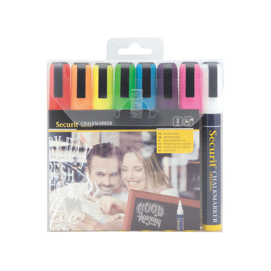 farbige Kreidestifte Securit 8er Set, Kreidemarker 6mm für das Beschriften von Kundenstopper und Keidetafeln