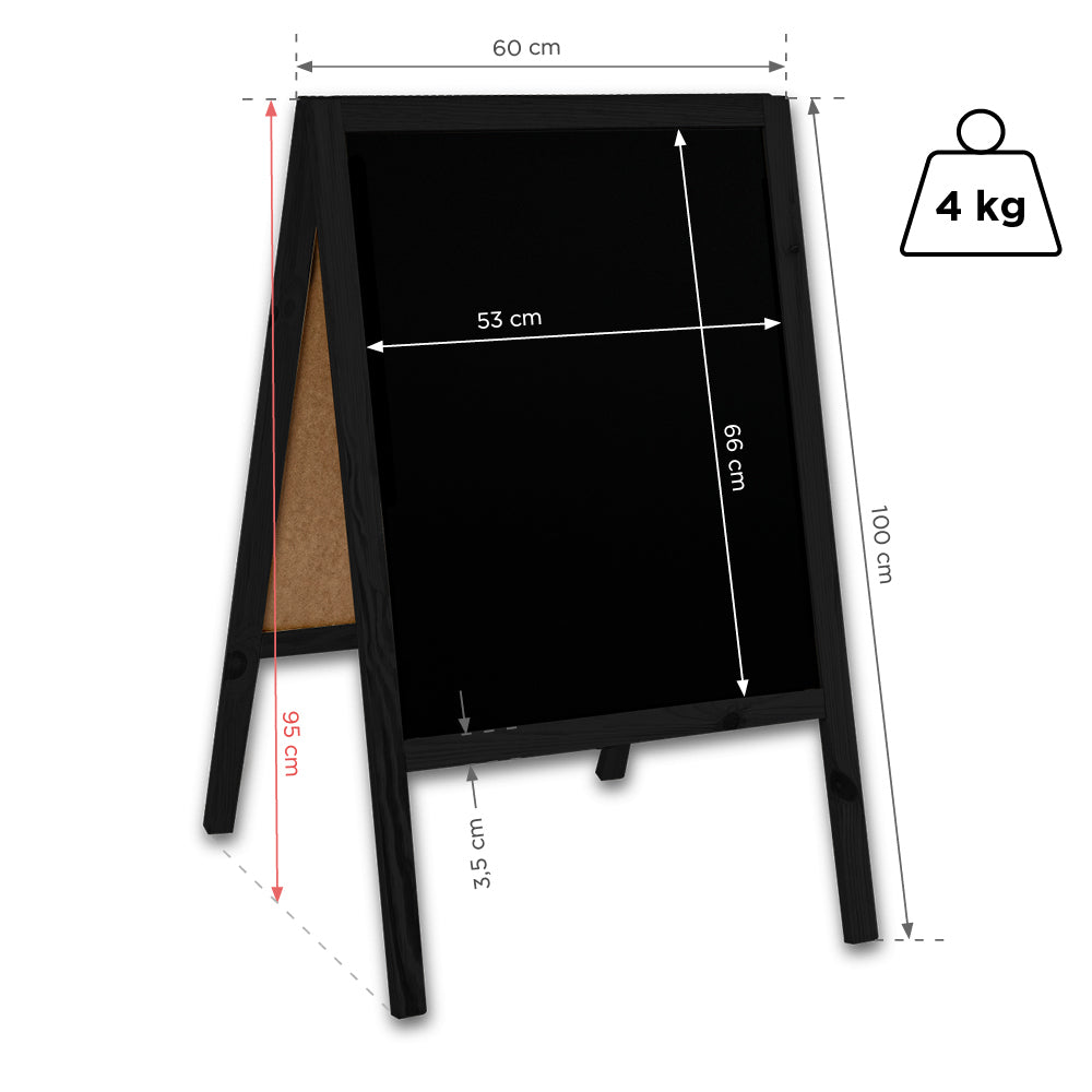 Holz Kreidetafel-Aufsteller, 60x100cm, Schwarz, Indoor