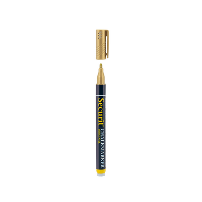goldener metallic Kreidemarker Securit mit 1-2mm Spitze, Kreidestift gold für das Beschriften von weissen Kreidetafeln, Boards und Glas, wasserlöslich