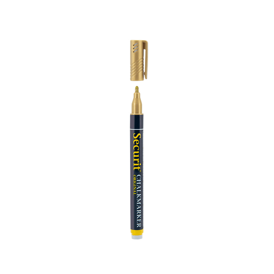 goldener metallic Kreidemarker Securit mit 1-2mm Spitze, Kreidestift gold für das Beschriften von weissen Kreidetafeln, Boards und Glas, wasserlöslich