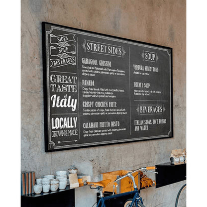 individuelle Kreidetafel nach Wunschmass günstig online bestellen bei kreidetafel24.ch, randlose Kreidetafel aufgehängt in einer Bar