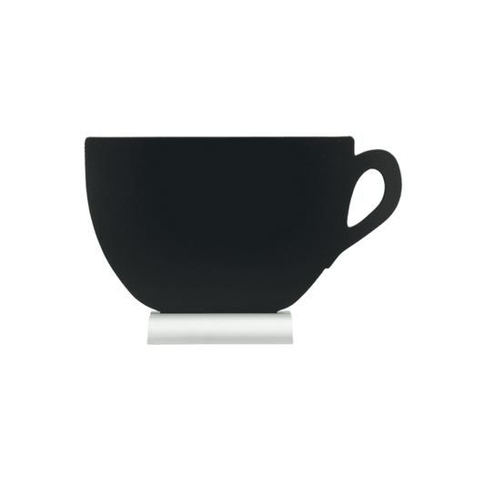 Kaffeetasse Tischtafel mit Alusockel und beschriftbarer schwarzer Kreidetafelfläche