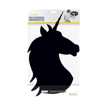 Kinder Kreidetafel Unicorn Silhouette als Wandkreidetafel in Kinderzimmer, inklusive Wandmontageset und Kreidemarker weiss