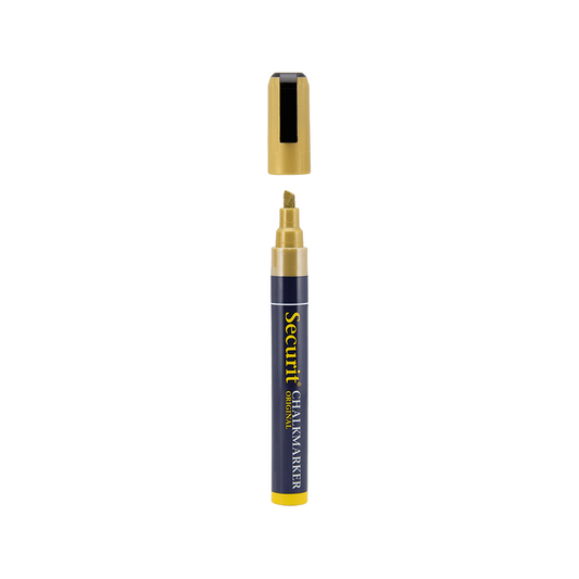Kreidemarker Gold Securit mit 2-6mm Spitze, Kreidestifte für die Beschriftung von Kreidetafeln und Wandtafeln, Metalic Kreidemarker Gold Securit