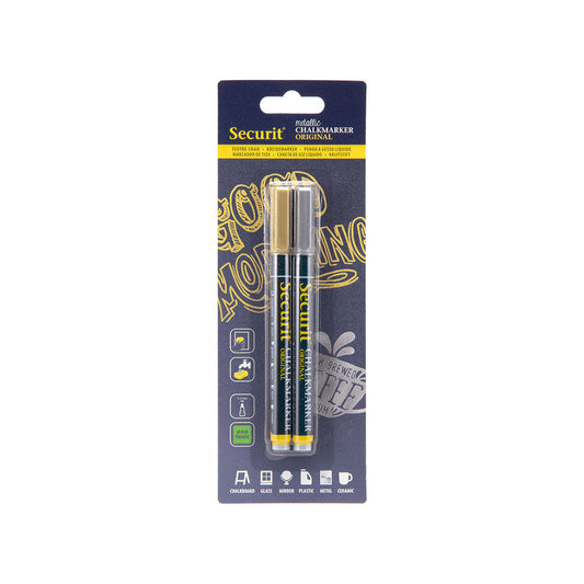 Kreidemarker Gold und Silber geeignet für das Beschriften von Kreidetafeln, 1-2mm Strichbreite, Securit, wasserlöslich