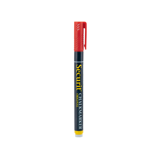 Kreidemarker rot von der Marke Securit, bunter Kreidemarker rot für das Beschriften von Kreidetafeln und Glas mit Blumen, Herzen und anderen Motiven