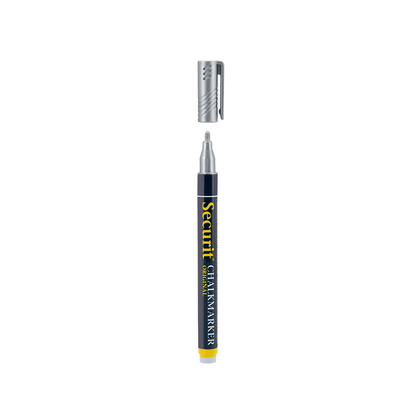 Kreidemarker silber von der Marke Securit für Kreidetafeln und Glas, eleganter Kreidemarker in Silber für Weinachtszeit Dekorierung von Glas und Kreidetafeln