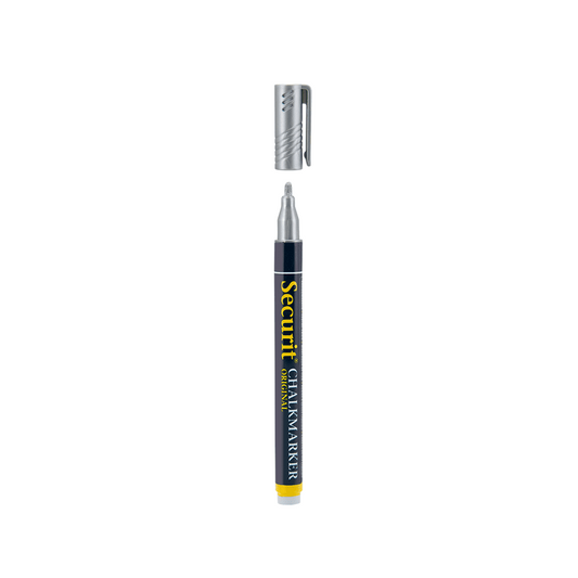 Kreidemarker silber von der Marke Securit für Kreidetafeln und Glas, eleganter Kreidemarker in Silber für Weinachtszeit Dekorierung von Glas und Kreidetafeln