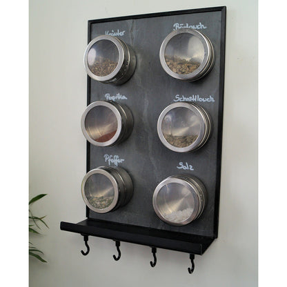 Küchen Wandtafel Schiefer magnetisch inklusive Magnethacken und Gewürzdosen