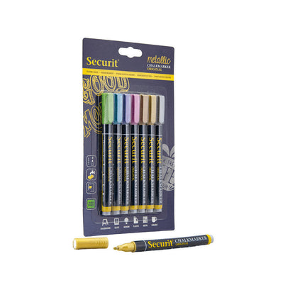 Metallische Kreidemarker von der Marker Securit, Kreidestifte Metallic für Glas und Kreidetafeln im 7er Set