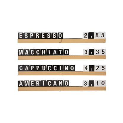 Securit® Buchstabenregal, Teak, 4 Leisten á 25 cm, inkl. Wandmontageset und 169 doppelseitigen Buchstaben-, Zahlen- und Symbolkarten