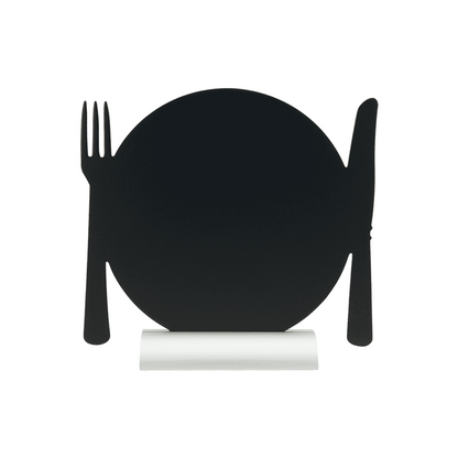 Tischkreidetafel in Form eines Tellers mit Besteck, Gastro Tischtafel Securit zum Beschriften als Menütafel