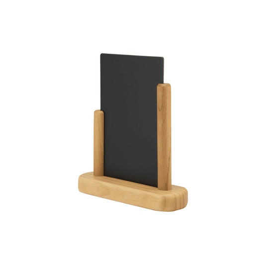 Tischtafel mit Holzrahmen und beschriftbarer Melamin Kreidetafel im Format DIN A6, Tischkreidetafel für Gastronomen