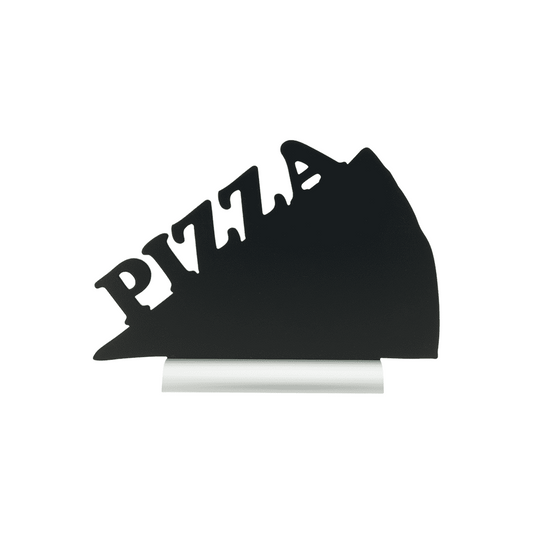 Tischtafel Pizza Form Silhouette mit Alusockel zum Beschriften mit Kreide und Kreidemarker