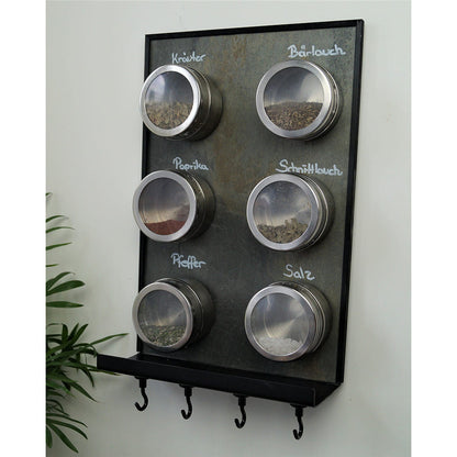 Wandtafel Küche aus Schiefer magnetisch mit Gewürzdosen und Magnetische Hacken für Küchenutensilien