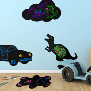 Beschriftete Wolken Kreidetafel Silhouette schwarz von Securit, Wolken Silhouette schwarz beschriftet mit Kinder Motiven farbige Kreidemarker