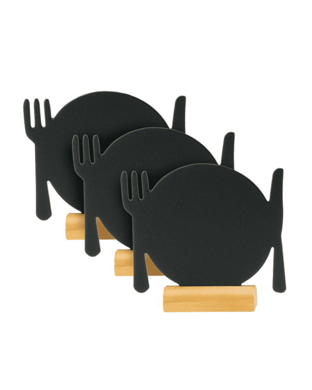 Mini Tischkreidetafeln Teller mit Besteck geeignet als Tischtafeln für Restaurants, Bistros, etc.