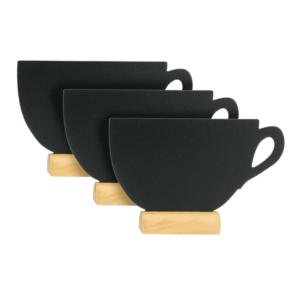 Securit Tischtafel Aufsteller in Kaffeetassenform mit beschriftbarer Kreidetafel für Kreide und Kreidemarker, 3er Set