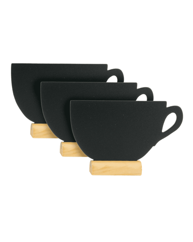 Securit Tischtafel Aufsteller in Kaffeetassenform mit beschriftbarer Kreidetafel für Kreide und Kreidemarker, 3er Set