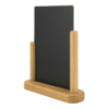 Tischaufsteller Kreidetafel Holz mit Teak braunem Holzrahmen und beschriftbare Melamin Tafel schwarz in DIN A4 Format