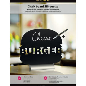 Securit Tischaufsteller Kreidetafel Burger Form Silhouette mit Aluminium Sockel inkl. Kreidemarker weiss