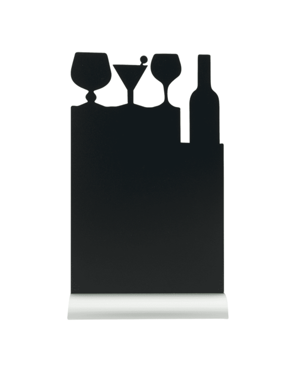 Tischkreidetafel Aufsteller Cocktail Silhouette mit Aluminium Fuss und Silhouette aus Melamin zum Beschriften mit Kreidestiften