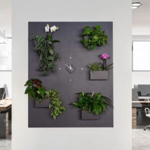 Magnetwand schwarz matt mit Blumen und magnetischer Uhr